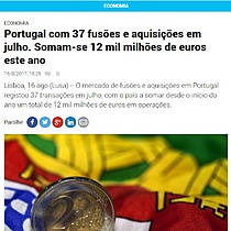 Portugal com 37 fuses e aquisies em julho. Somam-se 12 mil milhes de euros este ano